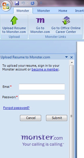 Monster Easy Submit MS Word add-in