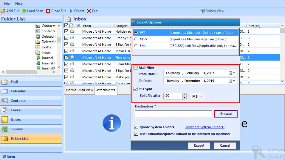 complete recovery of Outlook PST file