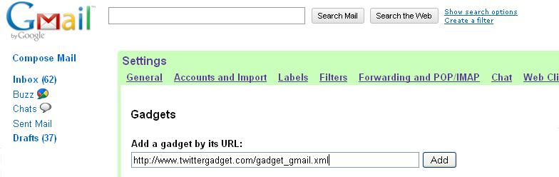 add twitergadget to gmail