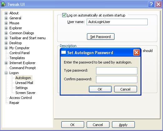Automatic Windows Logon - TweakUI