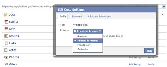 Add, share Docs to facebook profile