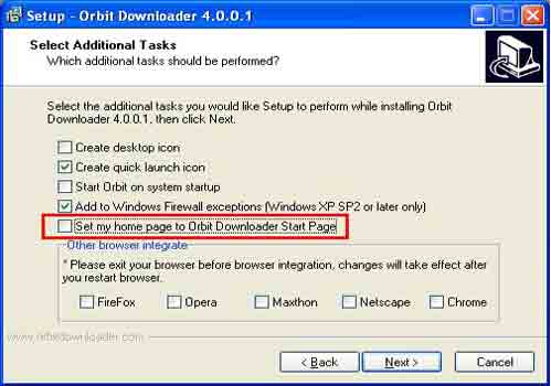 Orbit downloader disable start page