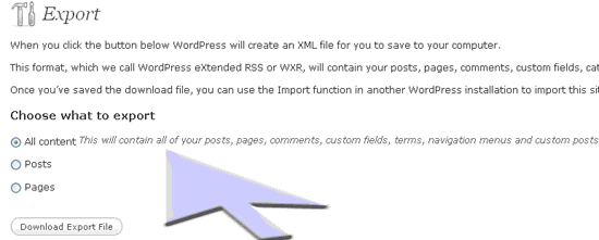 wordpress-export-content